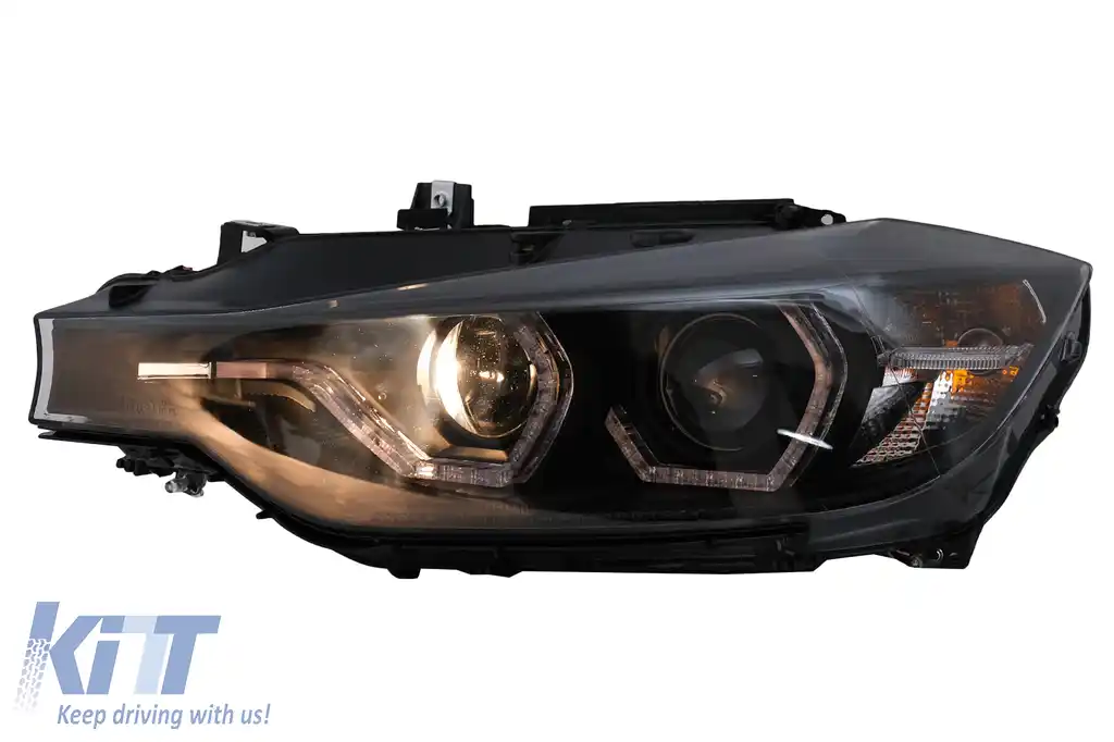 Faruri Angel Eyes LED DRL compatibil cu BMW Seria 3 F30 F31 Sedan Touring LCI (2015-2019) Negru-image-6100372