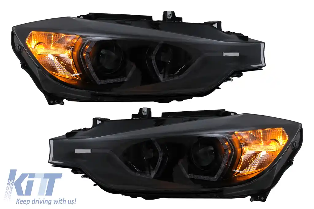 Faruri Angel Eyes LED DRL compatibil cu BMW Seria 3 F30 F31 Sedan Touring LCI (2015-2019) Negru-image-6100376