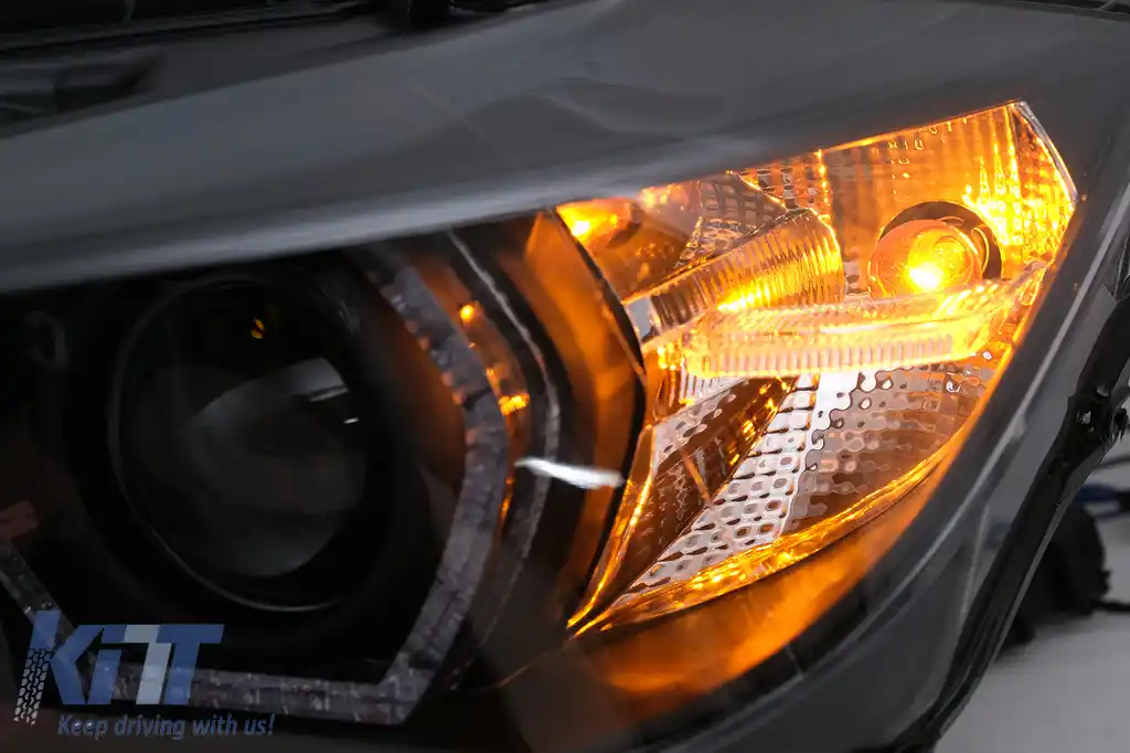 Faruri Angel Eyes LED DRL compatibil cu BMW Seria 3 F30 F31 Sedan Touring LCI (2015-2019) Negru-image-6100377