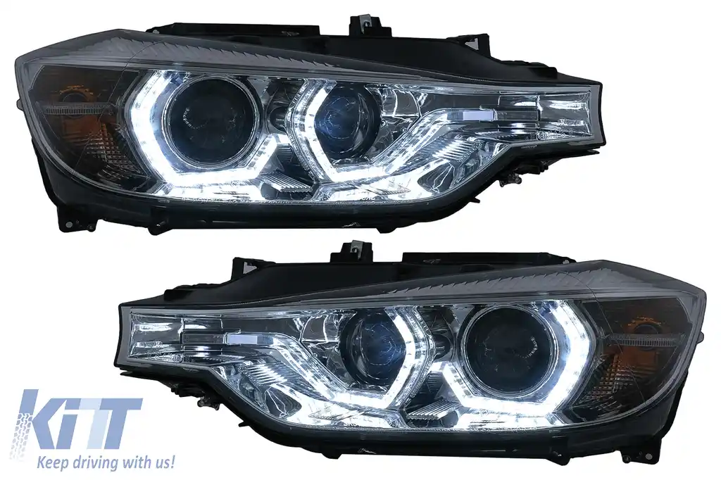 Faruri Angel Eyes LED DRL compatibil cu BMW Seria 3 F30 F31 Sedan Touring LCI (2015-2019) Crom-image-6100804