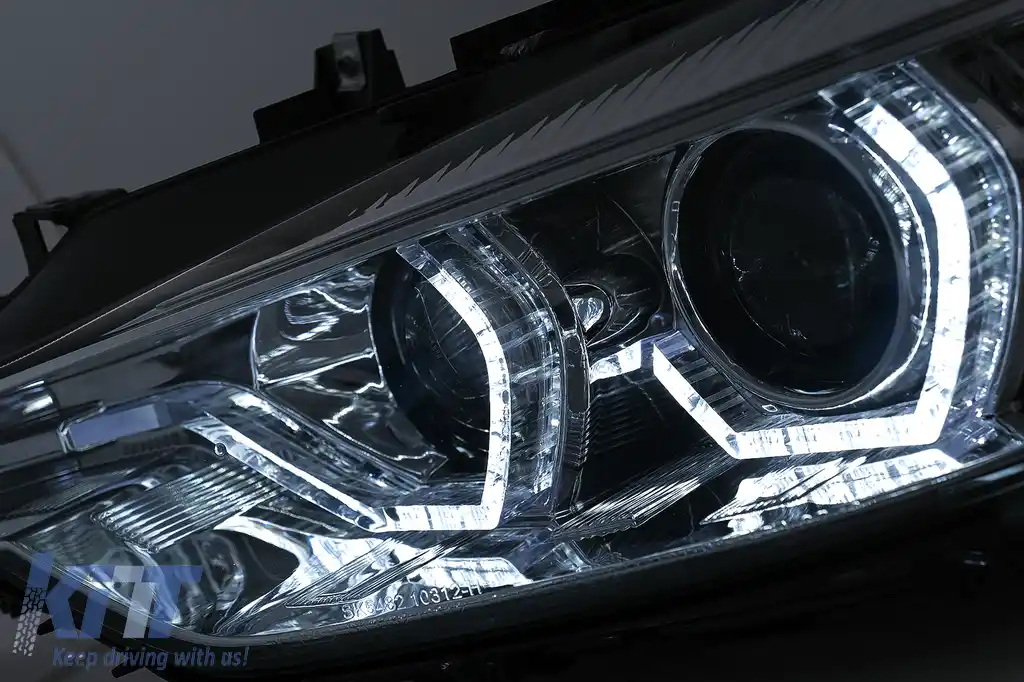 Faruri Angel Eyes LED DRL compatibil cu BMW Seria 3 F30 F31 Sedan Touring LCI (2015-2019) Crom-image-6100805