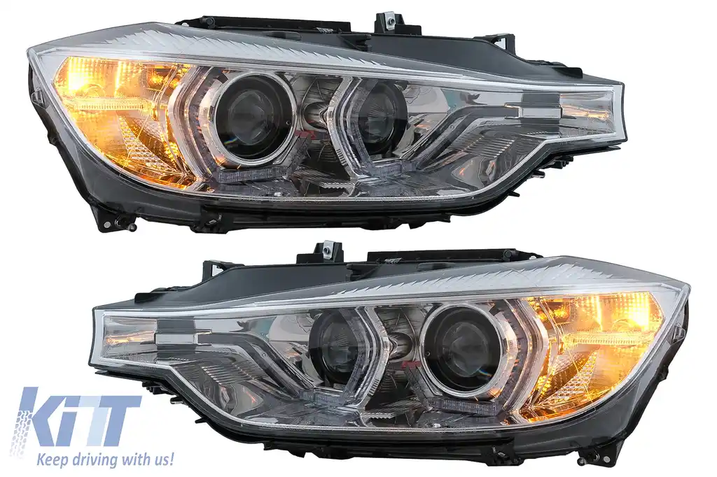 Faruri Angel Eyes LED DRL compatibil cu BMW Seria 3 F30 F31 Sedan Touring LCI (2015-2019) Crom-image-6100810