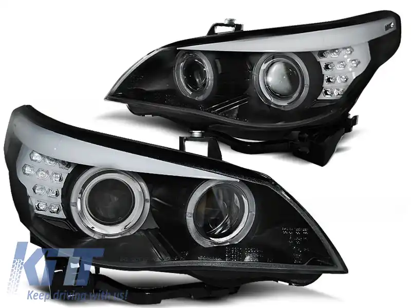 image-30-FARURI ANGEL EYES NEGRE CU LED INDICATOR, potrivite pentru BMW E60/E61 03-07