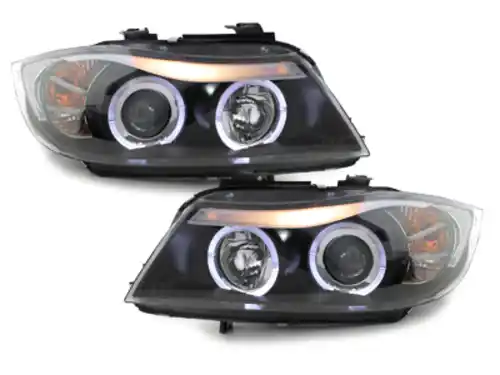 Faruri compatibil cu BMW Seria 3 E90 Sedan E91 Touring (03.2005-08.2008) Angel Eyes Negru