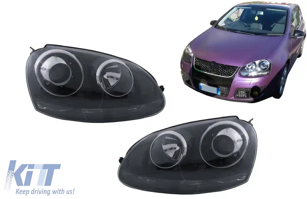 Faruri compatibil cu VW Golf 5 V Mk5 (2003-2007) Jetta (2005-2010) GTI R32 Design Negru-image-6127081