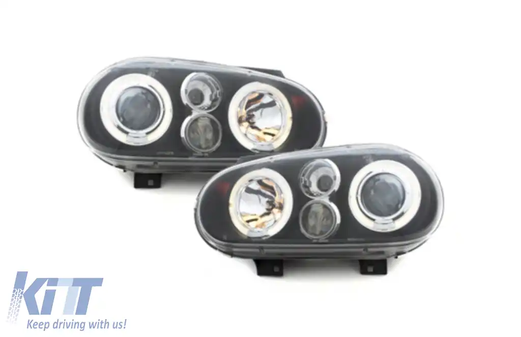 Faruri compatibil cu VW Golf IV 4 (09.1997-09.2003) Angel Eyes Negru