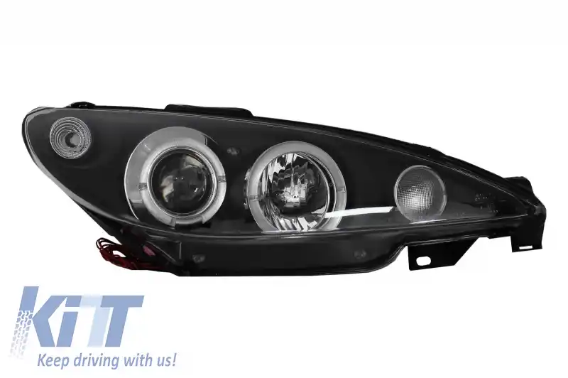 Faruri compatibile cu Peugeot 206 CC (2002-Up) Angel Eyes Negre-image-6054058