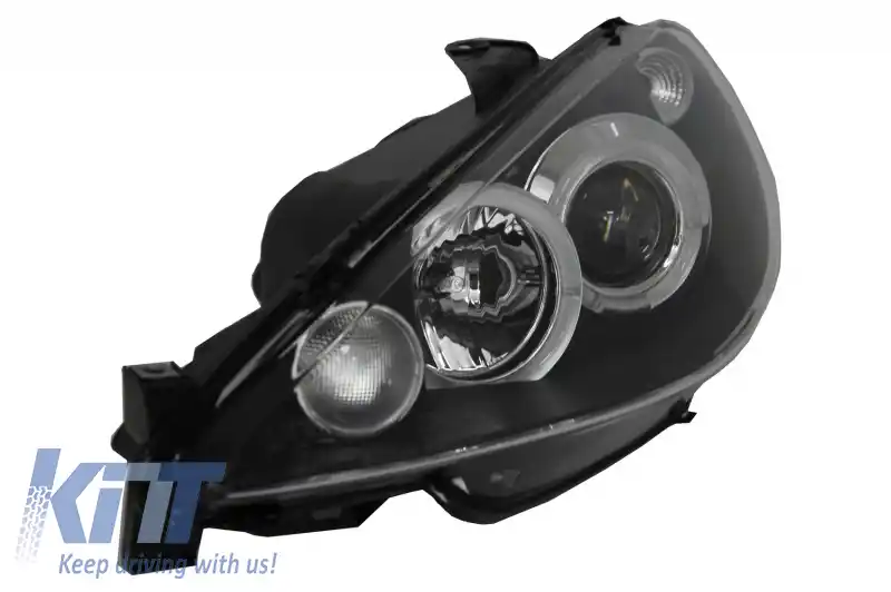 Faruri compatibile cu Peugeot 206 CC (2002-Up) Angel Eyes Negre-image-6054060