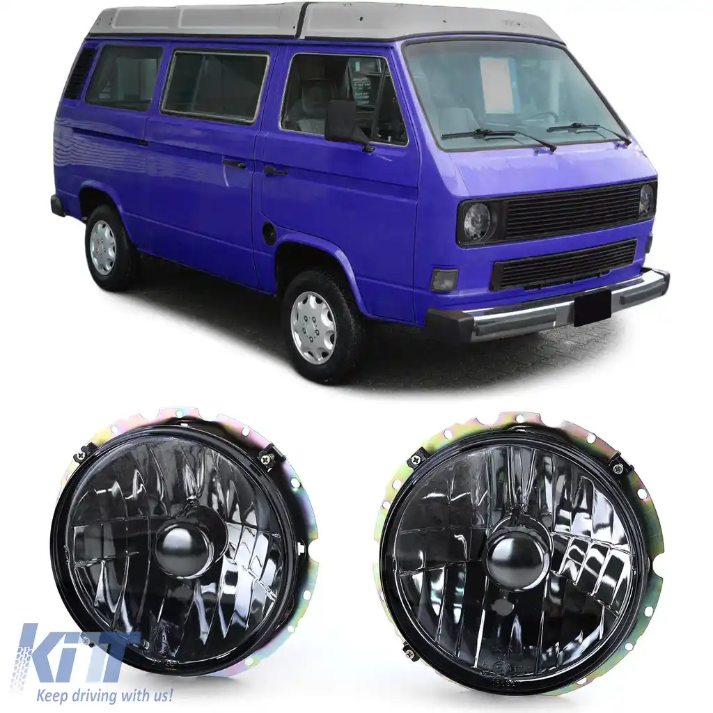 image-9-Faruri cu sticlă clară, fum negru, H4, pereche, potrivite pentru VW T3 79-92