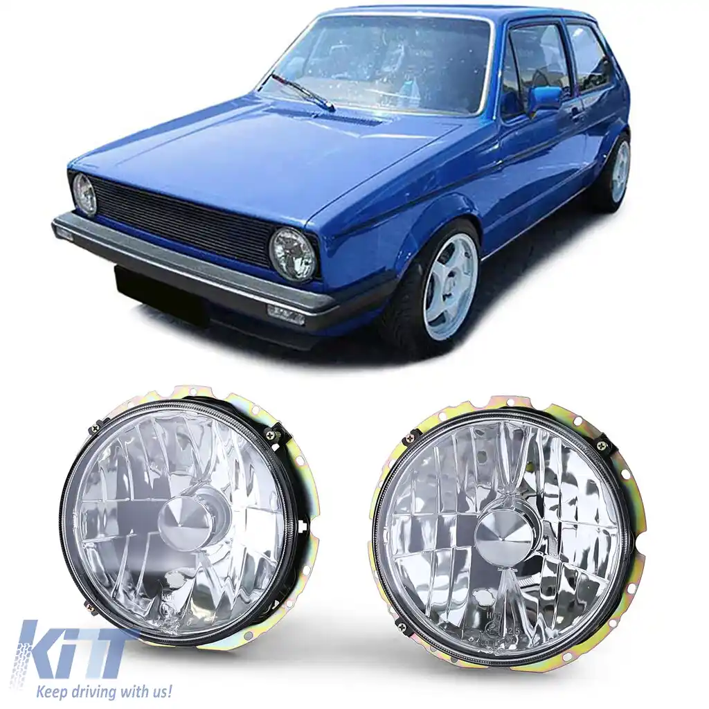 Faruri cu sticlă clară H4 crom pentru VW Golf 1 74-83 Cabriolet 83-93