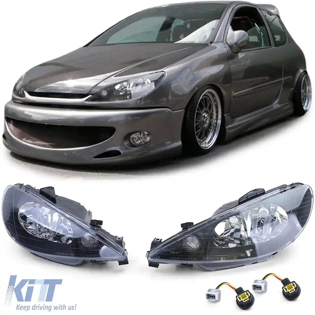 image-73-Faruri cu sticlă clară negre H7 H7 + adaptor potrivit pentru Peugeot 206 1998-2008