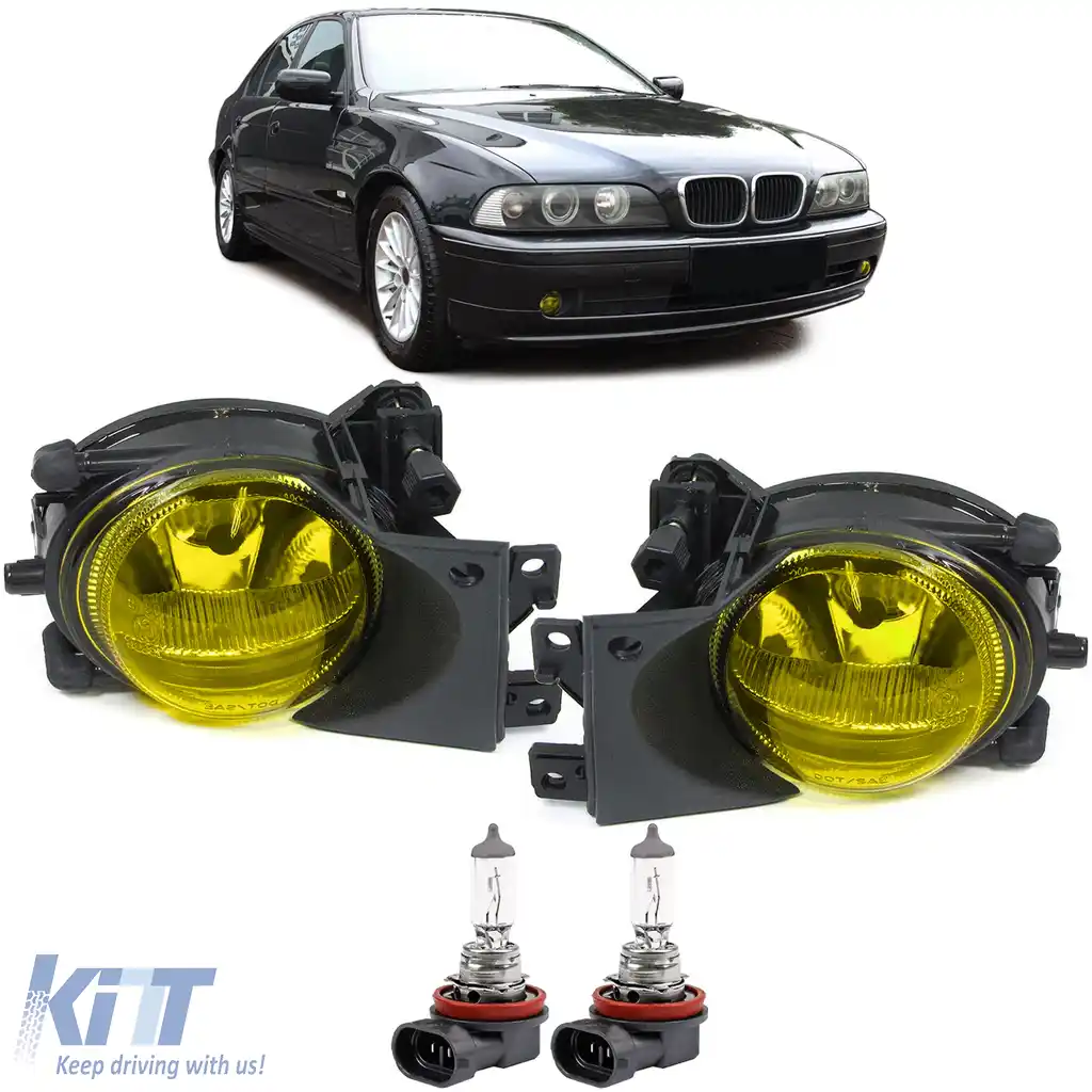 Faruri de ceață din sticlă clară H8 galbene, pereche, potrivite pentru BMW Seria 5 E39 00-04 facelift