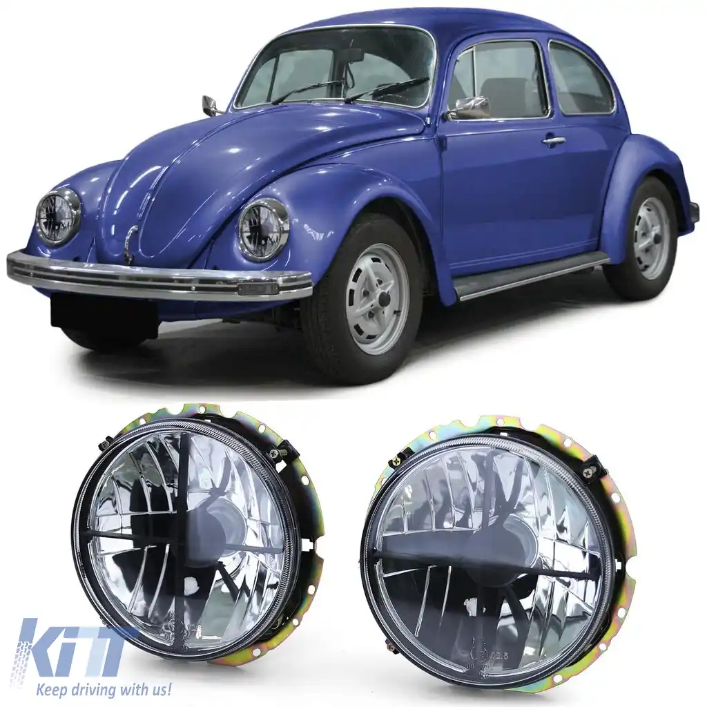Faruri din sticlă clară cu fum negru și țintă pentru VW Beetle + Cabriolet din 73