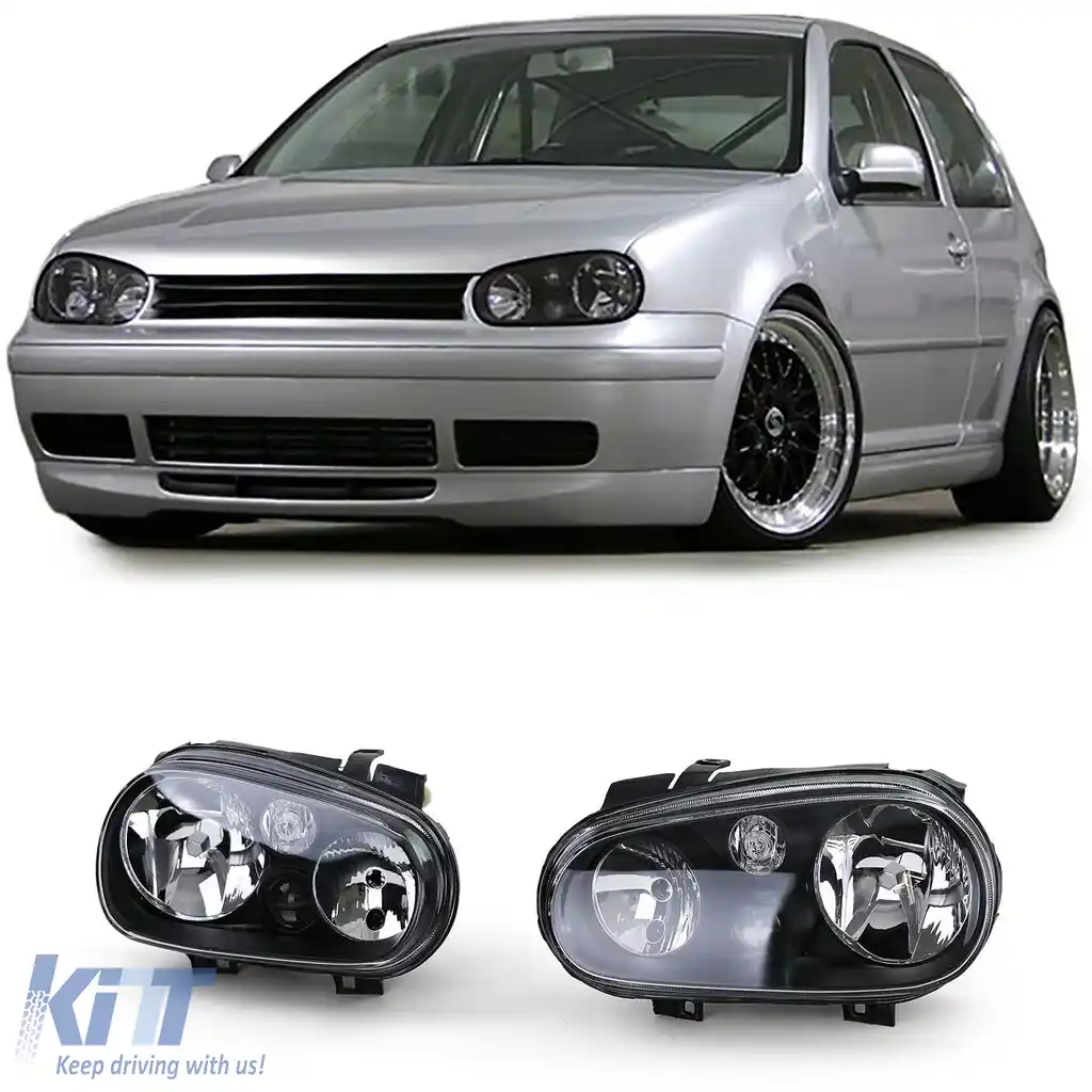 Faruri din sticlă clară cu set de ceață negru, potrivite pentru VW Golf IV 4 97-03