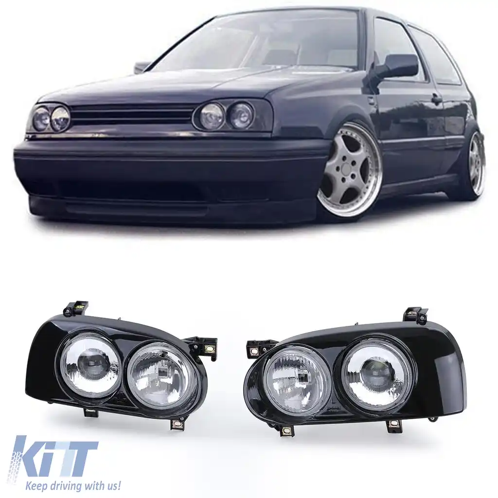 Faruri duble DE H1 H3 negre, pereche, potrivite pentru VW Golf 3 91-97