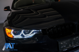 Faruri Full Angel Eyes LED DRL compatibil cu BMW 3 Series F30 F31 Sedan Touring (10.2011-05.2015) Negre-image-6085046