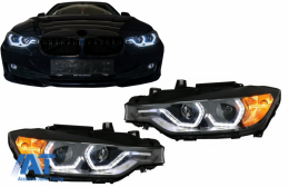 Faruri Full Angel Eyes LED DRL compatibil cu BMW 3 Series F30 F31 Sedan Touring (10.2011-05.2015) Negre-image-6086550