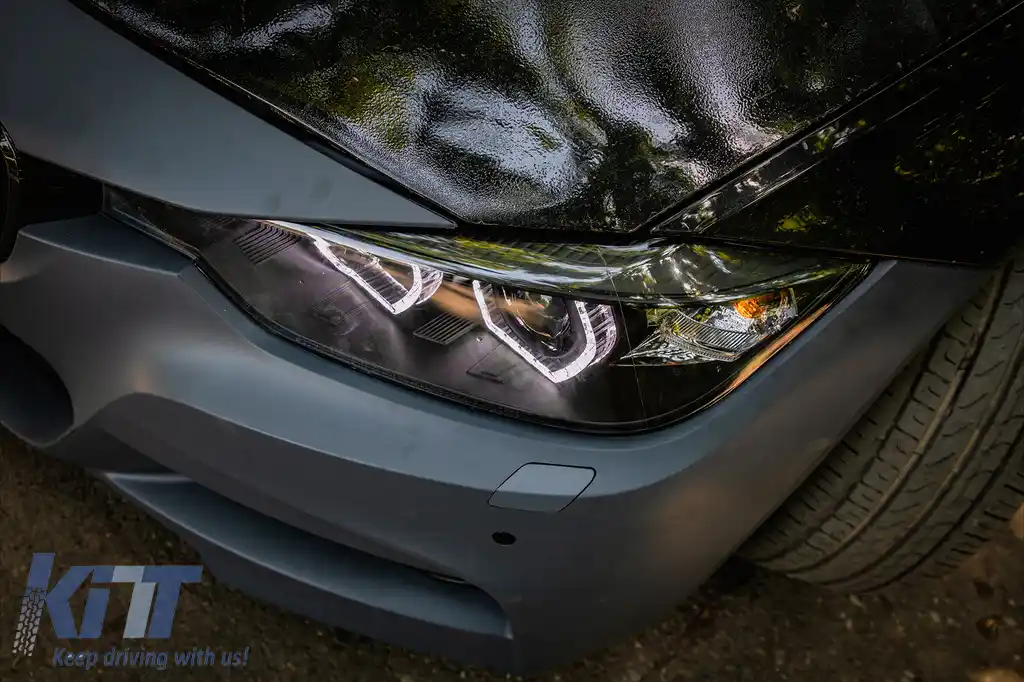 Faruri Full Angel Eyes LED DRL compatibil cu BMW 3 Series F30 F31 Sedan Touring (10.2011-05.2015) Negre-image-6094068