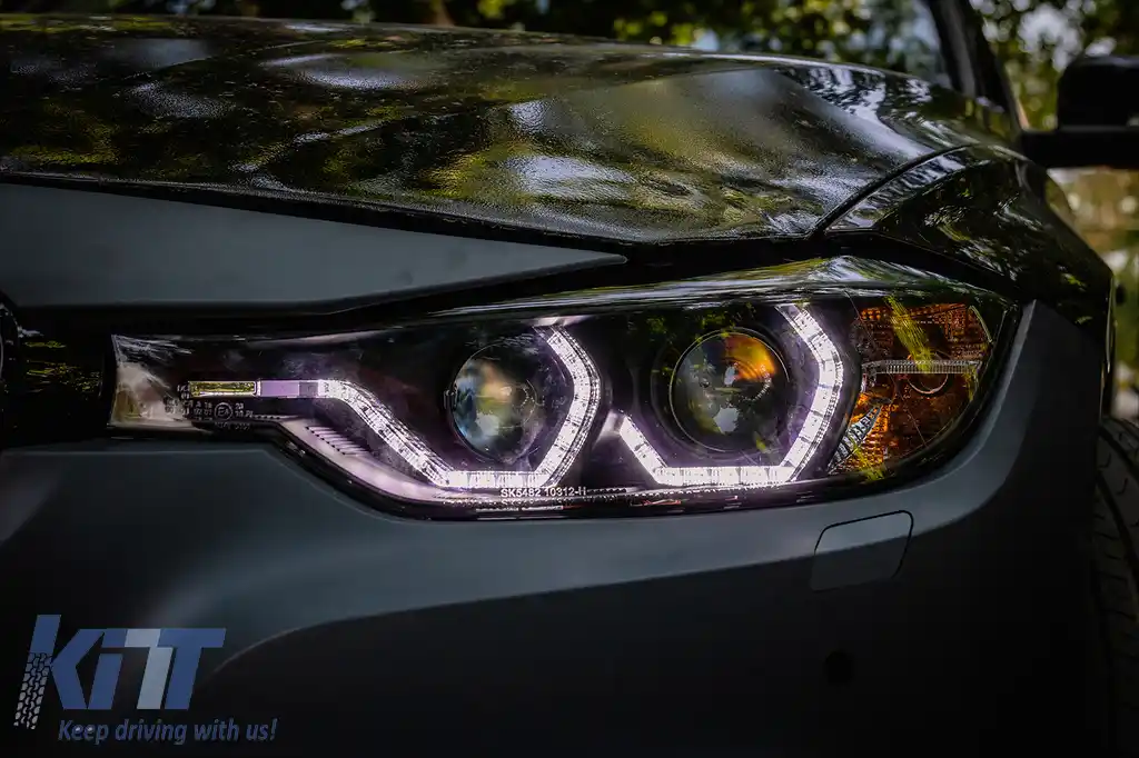 Faruri Full Angel Eyes LED DRL compatibil cu BMW 3 Series F30 F31 Sedan Touring (10.2011-05.2015) Negre-image-6094069