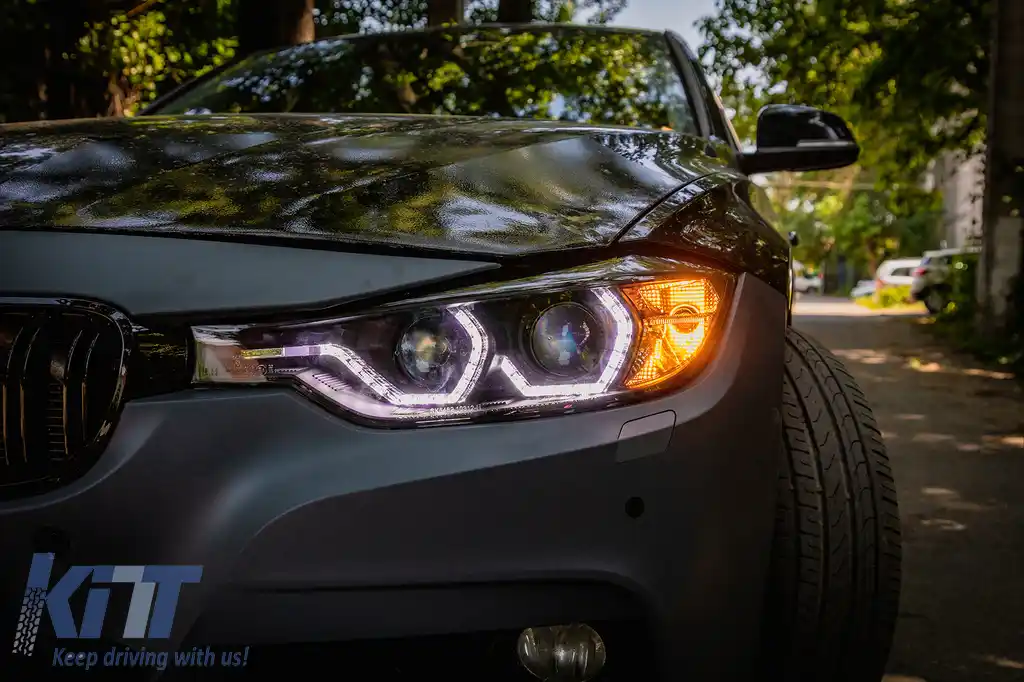 Faruri Full Angel Eyes LED DRL compatibil cu BMW 3 Series F30 F31 Sedan Touring (10.2011-05.2015) Negre-image-6094070
