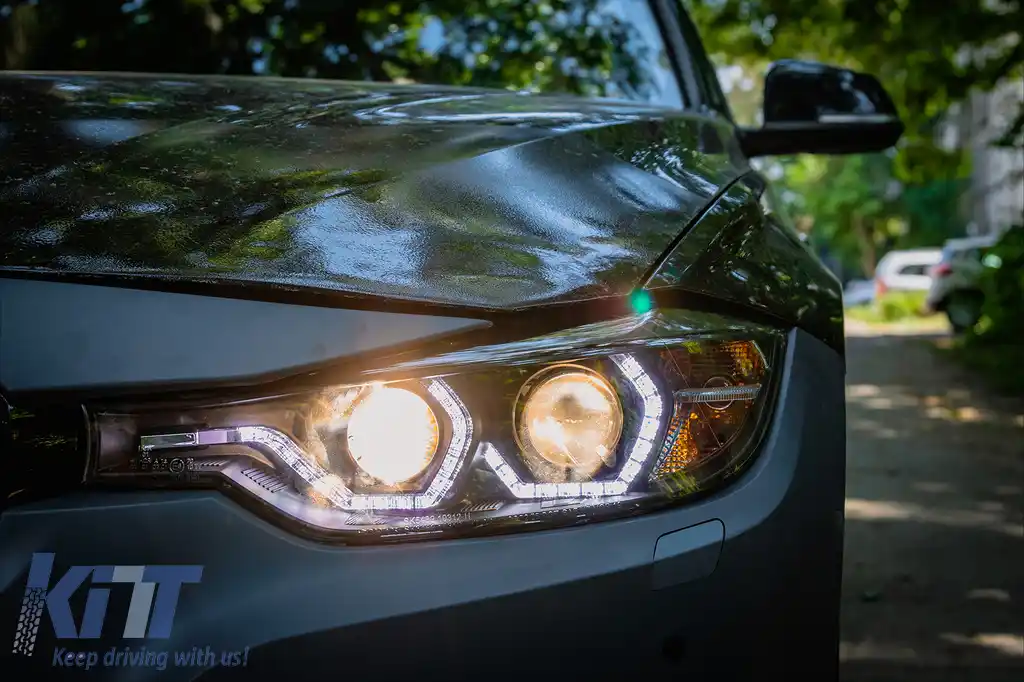 Faruri Full Angel Eyes LED DRL compatibil cu BMW 3 Series F30 F31 Sedan Touring (10.2011-05.2015) Negre-image-6094073