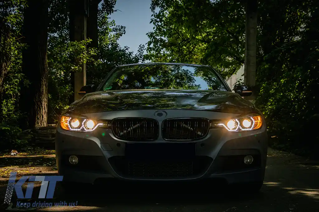 Faruri Full Angel Eyes LED DRL compatibil cu BMW 3 Series F30 F31 Sedan Touring (10.2011-05.2015) Negre-image-6094074