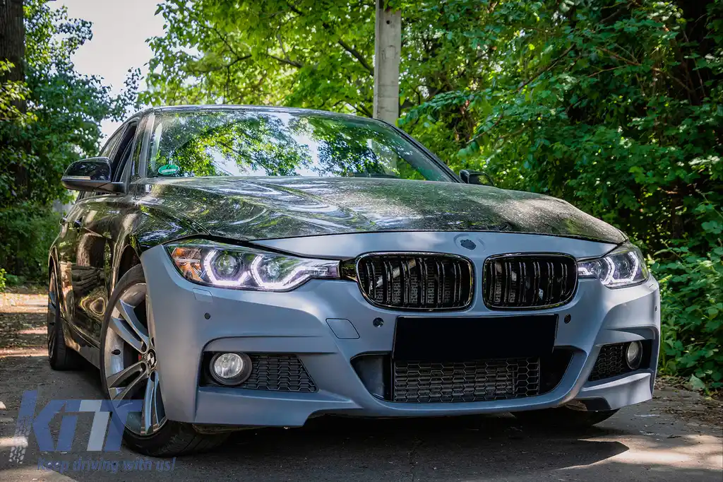 Faruri Full Angel Eyes LED DRL compatibil cu BMW 3 Series F30 F31 Sedan Touring (10.2011-05.2015) Negre-image-6094077