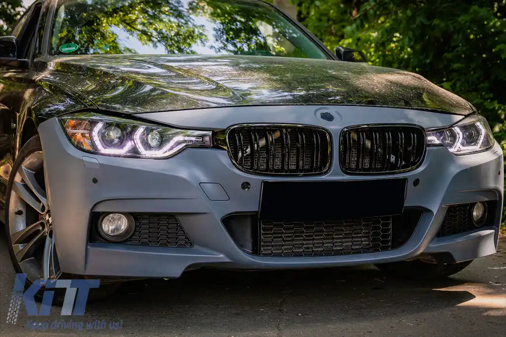 Faruri Full Angel Eyes LED DRL compatibil cu BMW 3 Series F30 F31 Sedan Touring (10.2011-05.2015) Negre-image-6094080