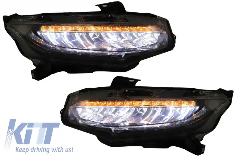 Faruri Full LED compatibil cu HONDA Civic Mk10 FC/FK (2016-Up) Sedan & Hatchback Semnalizare Dinamica