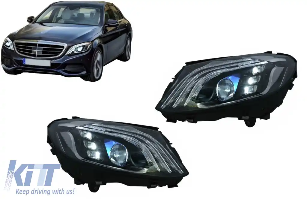 Faruri Full LED compatibil cu Mercedes C-Class W205 S205 (2014-2020) LHD W222 Design
