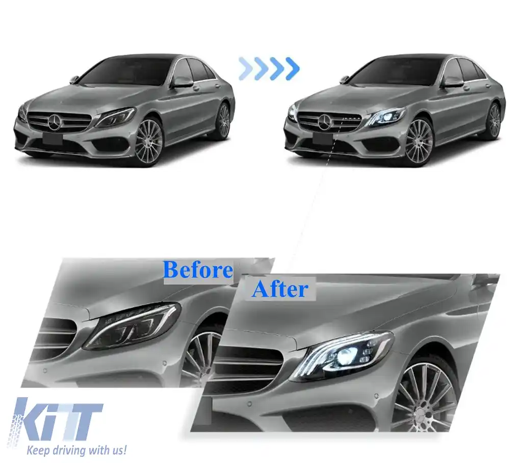 Faruri Full LED compatibil cu Mercedes C-Class W205 S205 (2014-2020) LHD W222 Design-image-6128998