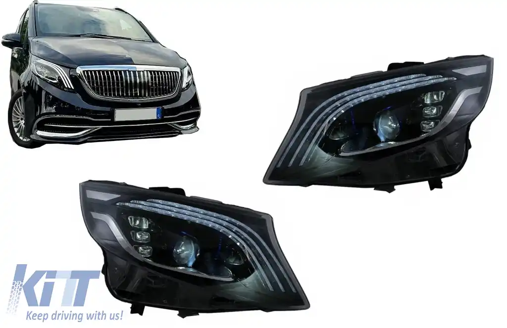 Faruri Full LED compatibil cu Mercedes V-Class W447 (2016-2020) Negru-image-6128830