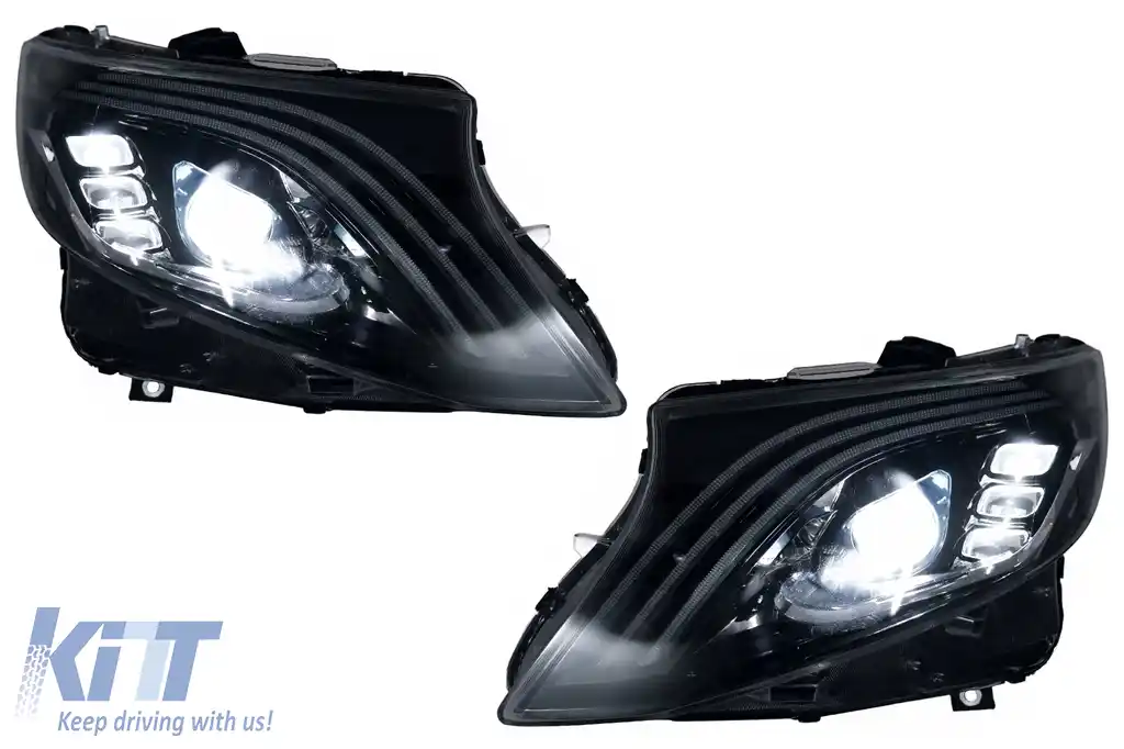 Faruri Full LED compatibil cu Mercedes V-Class Vito W447 (2014-2024) Negru Semnal Dinamic-image-6164822