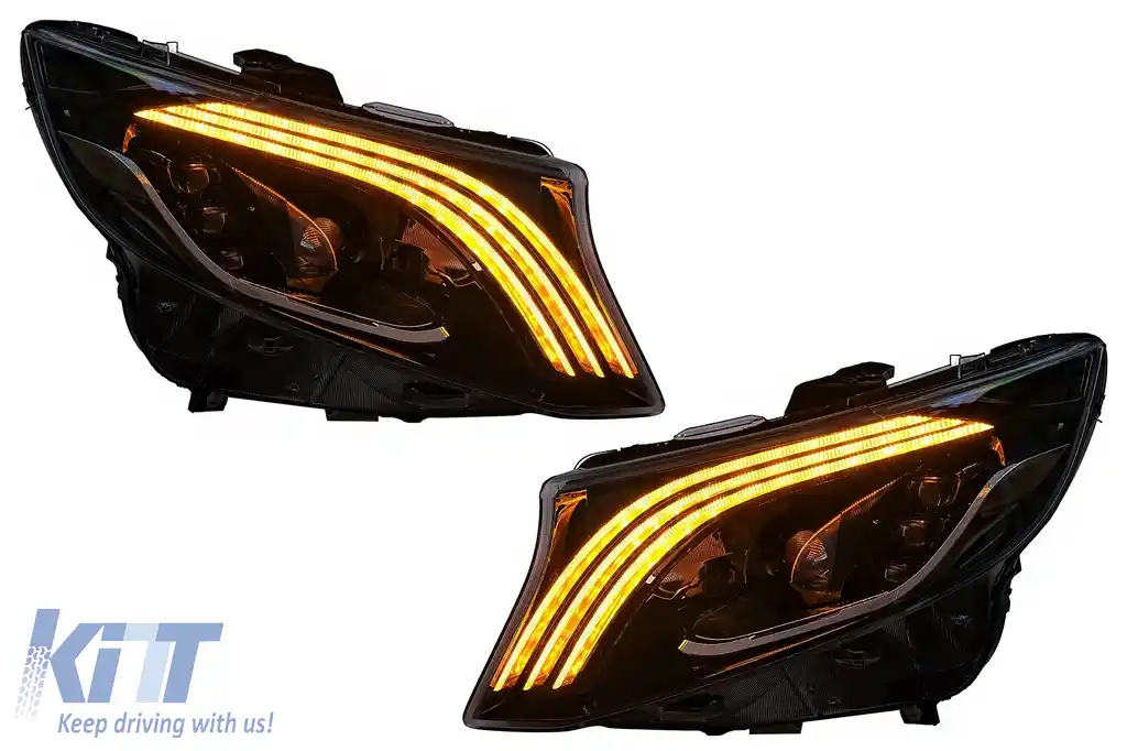Faruri Full LED compatibil cu Mercedes V-Class Vito W447 (2014-2024) Negru Semnal Dinamic-image-6164826