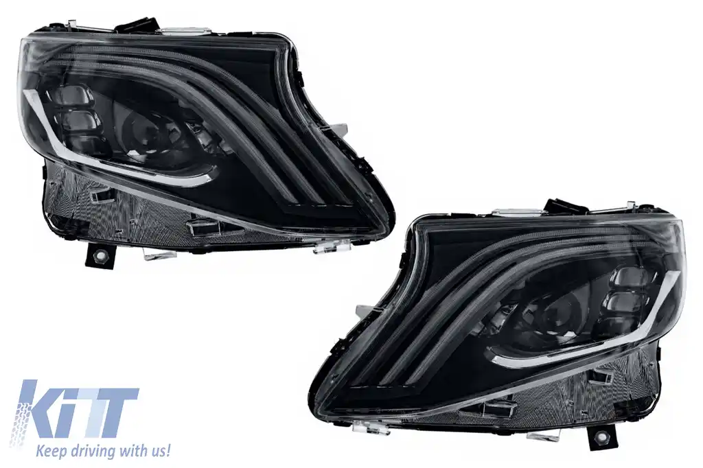 Faruri Full LED compatibil cu Mercedes V-Class Vito W447 (2014-2024) Negru Semnal Dinamic-image-6164829