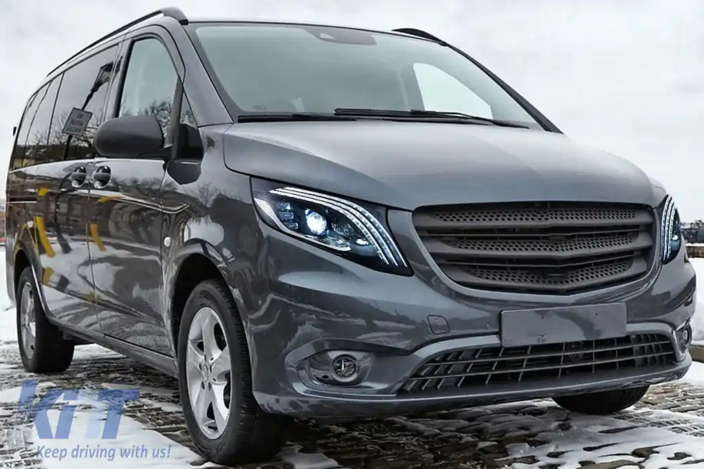 Faruri Full LED compatibil cu Mercedes V-Class Vito W447 (2014-2024) Negru Semnal Dinamic-image-6190295