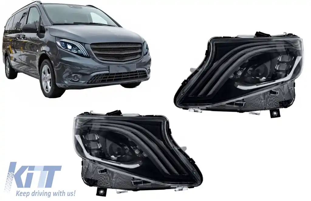 Faruri Full LED compatibil cu Mercedes V-Class Vito W447 (2014-2024) Negru Semnal Dinamic