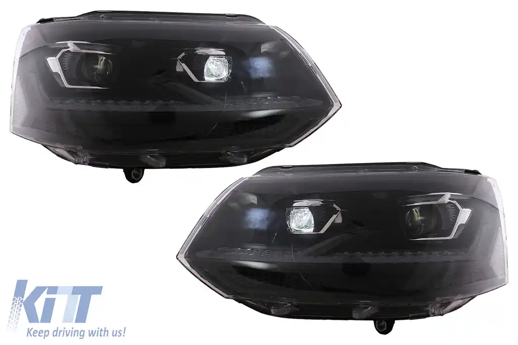 Faruri Full LED compatibil cu VW Transporter Caravelle Multivan T5 Facelift (2010-2015) Negru-image-6114490
