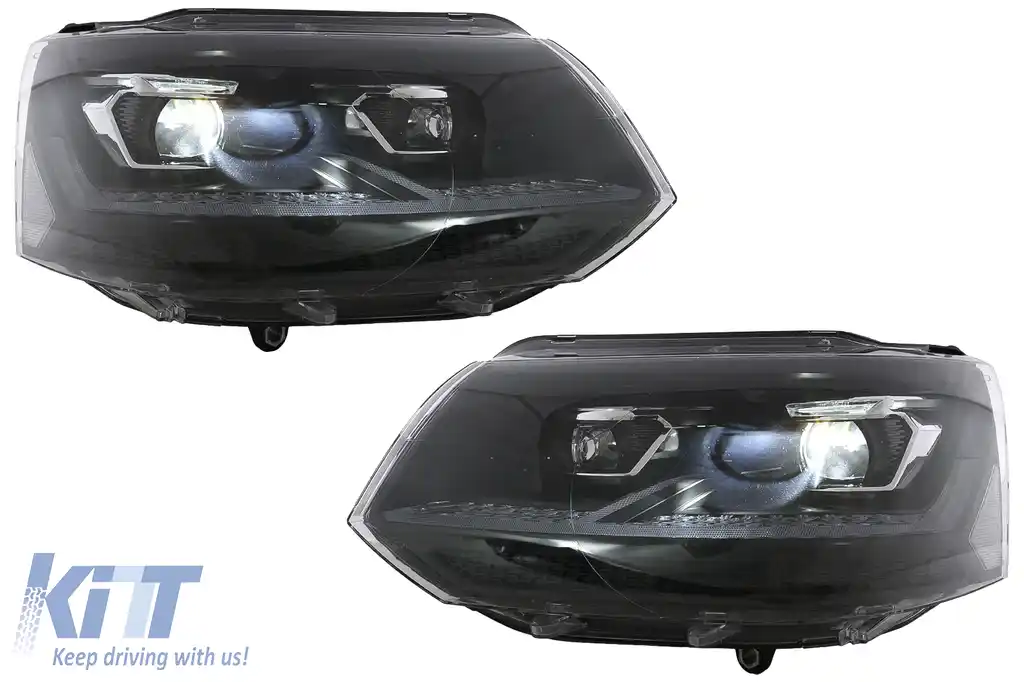 Faruri Full LED compatibil cu VW Transporter Caravelle Multivan T5 Facelift (2010-2015) Negru-image-6114493