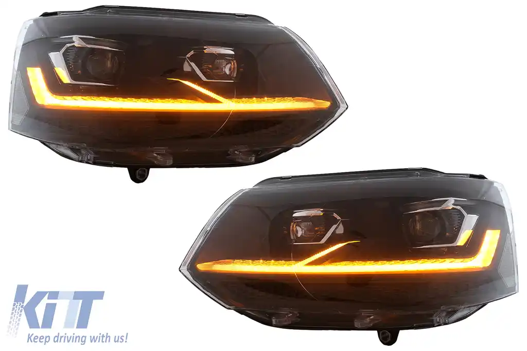 Faruri Full LED compatibil cu VW Transporter Caravelle Multivan T5 Facelift (2010-2015) Negru-image-6114500