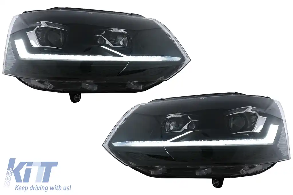 Faruri Full LED compatibil cu VW Transporter Caravelle Multivan T5 Facelift (2010-2015) Negru-image-6114503