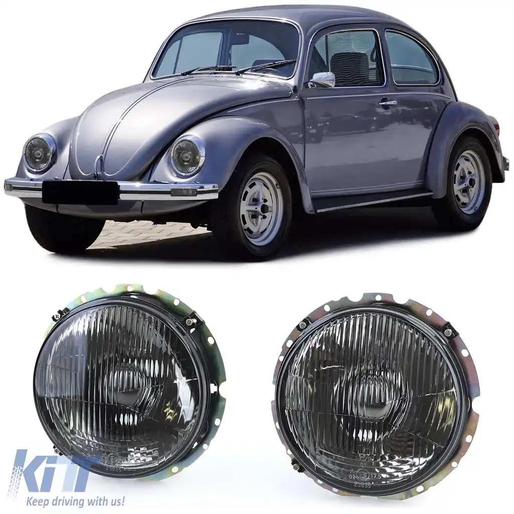 Faruri Fumuri Negre cu Fante, Pereche, potrivite pentru VW Beetle + Cabriolet din 73