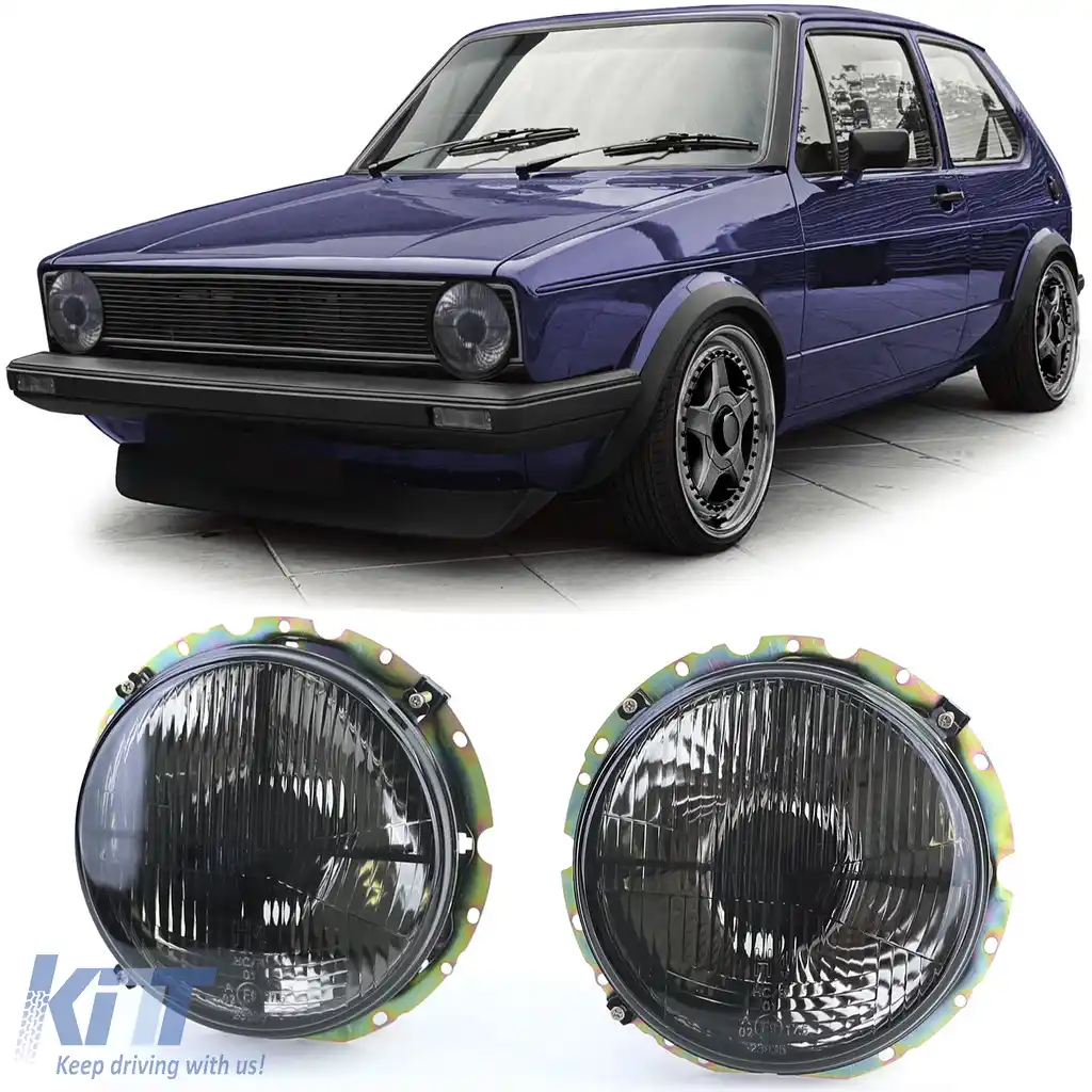Faruri Fumuriu Negru cu Mira potrivite pentru VW Golf 1 + Cabrio 74-83