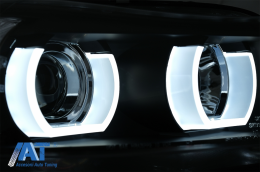 Faruri Halogen U-Led 3D Dual Halo Rims compatibil cu BMW Seria 3 E90 Limuzina E91 Touring (03.2005-08.2008) LHD Negru-image-6081341