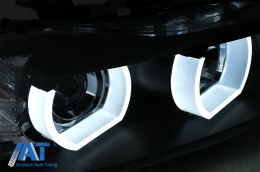 Faruri Halogen U-Led 3D Dual Halo Rims compatibil cu BMW Seria 3 E90 Limuzina E91 Touring (03.2005-08.2008) LHD Negru-image-6081342