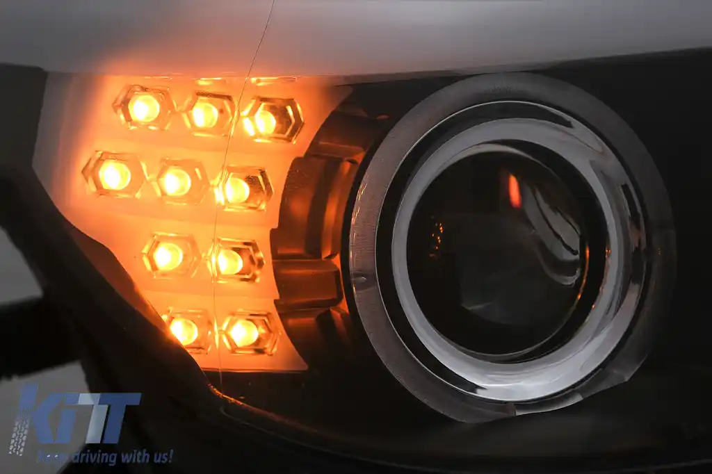 Faruri LED Angel Eyes compatibil cu BMW Seria 5 E60 E61 (2003-2007) LCI Design Negru-image-6101018