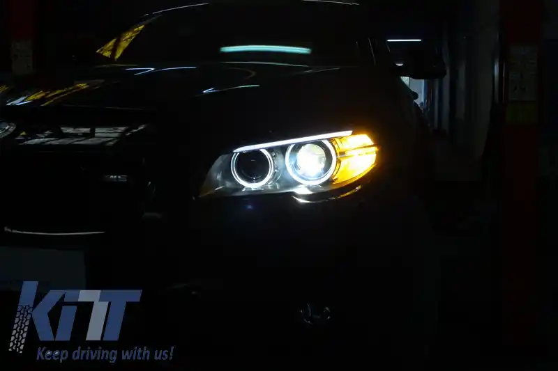 Faruri LED Bi-Xenon Angel Eyes compatibil cu BMW 5 Series F10 F11 (2011-2013) LCI Facelift Look-image-6027089