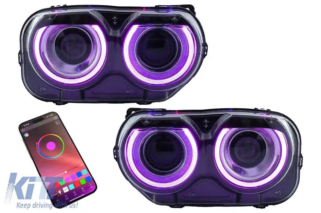 Faruri LED compatibil cu Dodge Challenger (2015-2024) Negru cu Lumini RGB-image-6111080