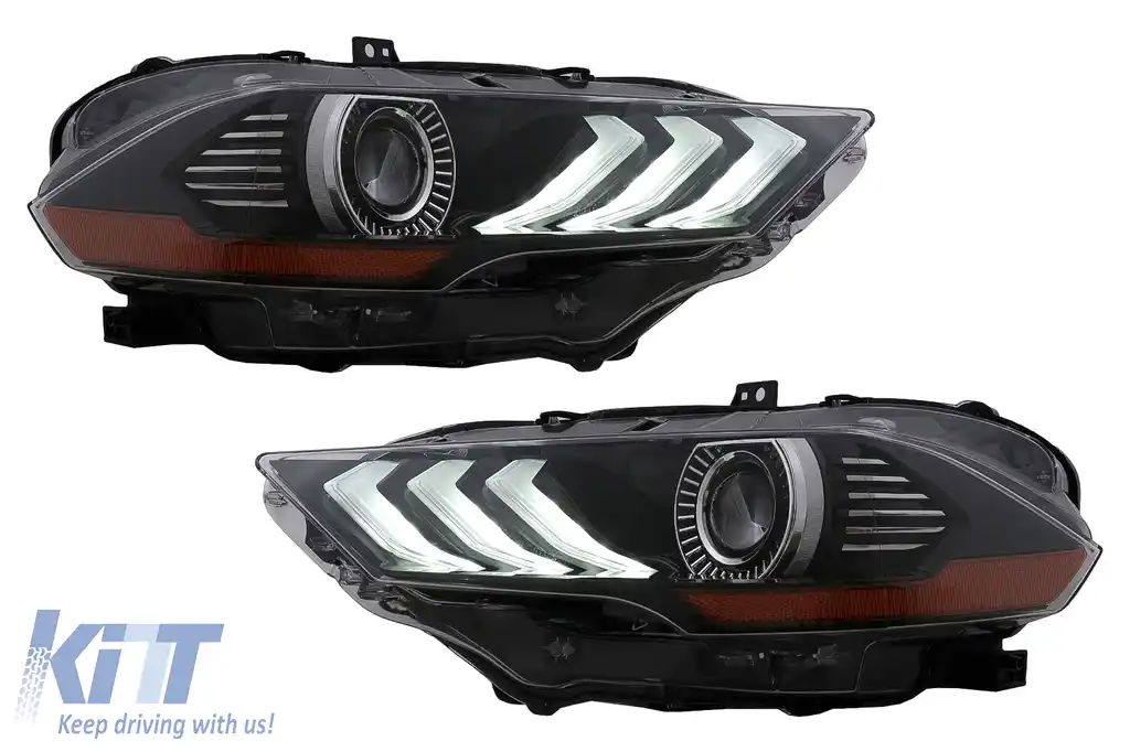 Faruri LED compatibil cu Ford Mustang Facelift (2018-2023) Negru Semnal Dinamic RGB DRL
