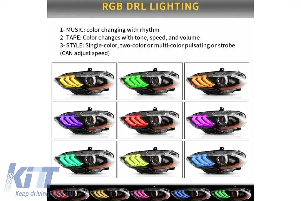 Faruri LED compatibil cu Ford Mustang Facelift (2018-2023) Negru Semnal Dinamic RGB DRL-image-6107563